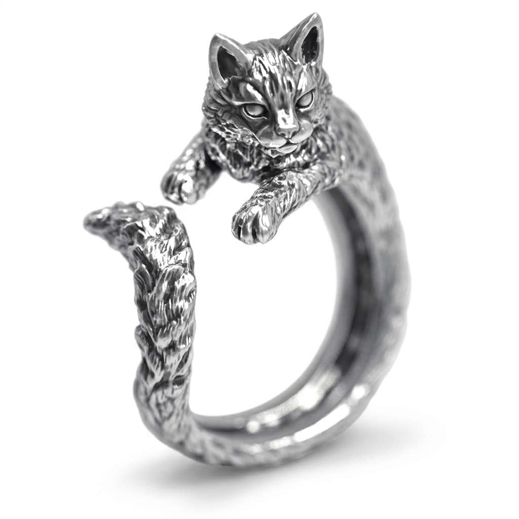 Anillo gato gótico ajustable, foto principal fondo blanco