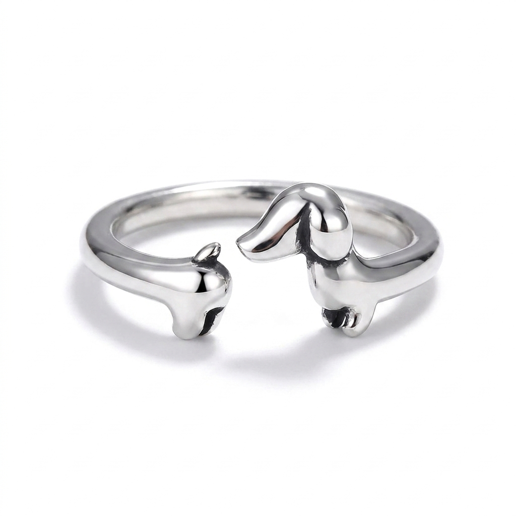 Anillo teckel vintage ajustable, foto principal fondo blanco