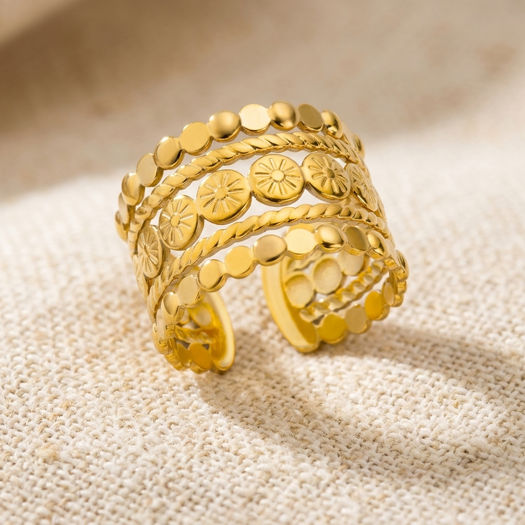 Anillo Ancho Monedas Grabadas