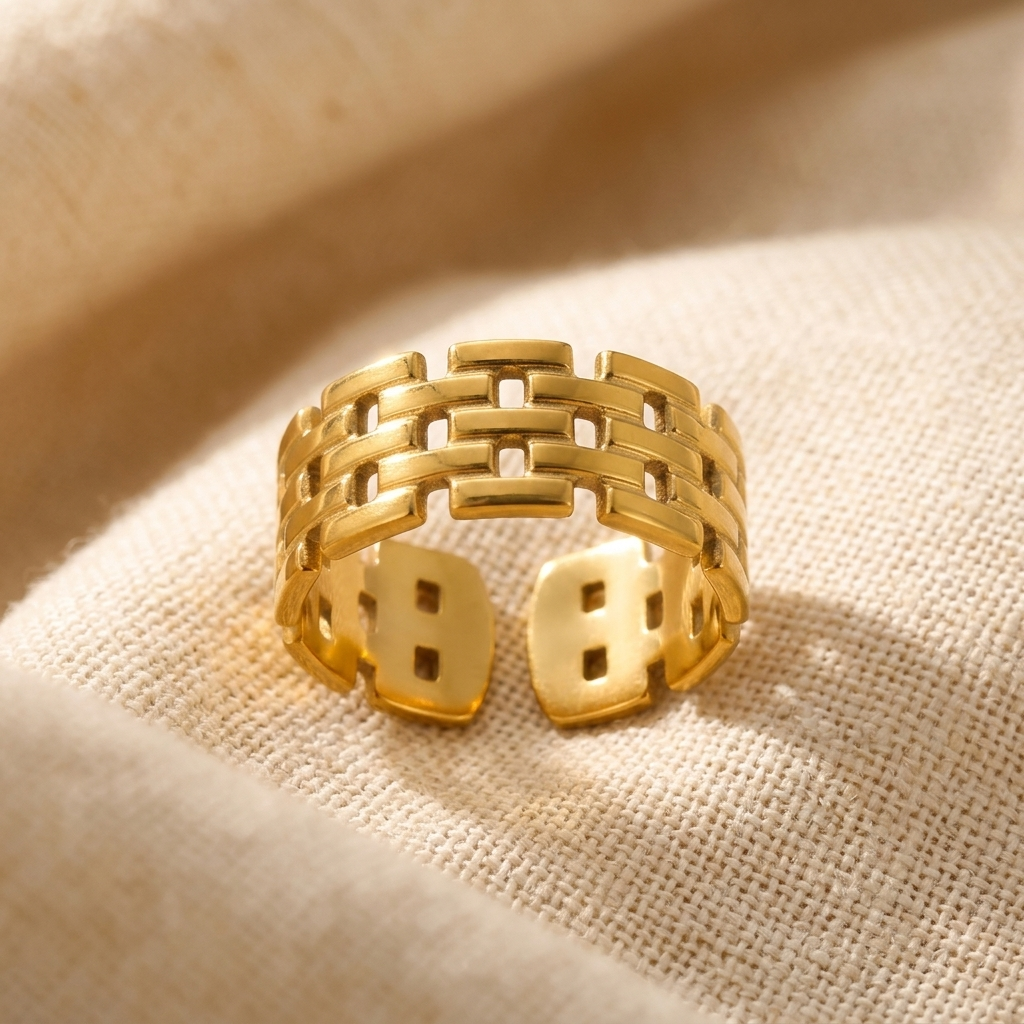 Anillo Ancho Eslabones Cuadrados