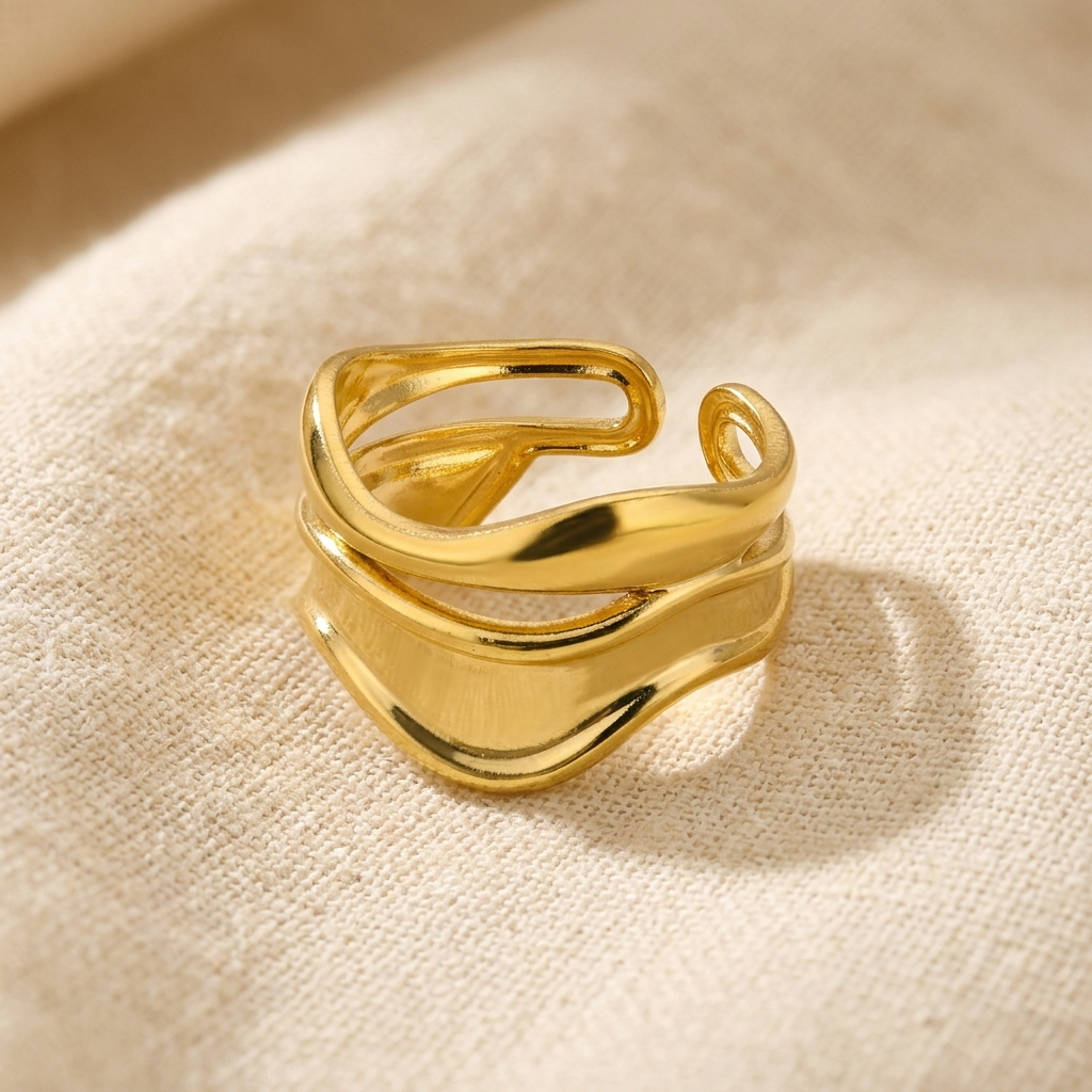 Anillo Doble Línea Ondulada
