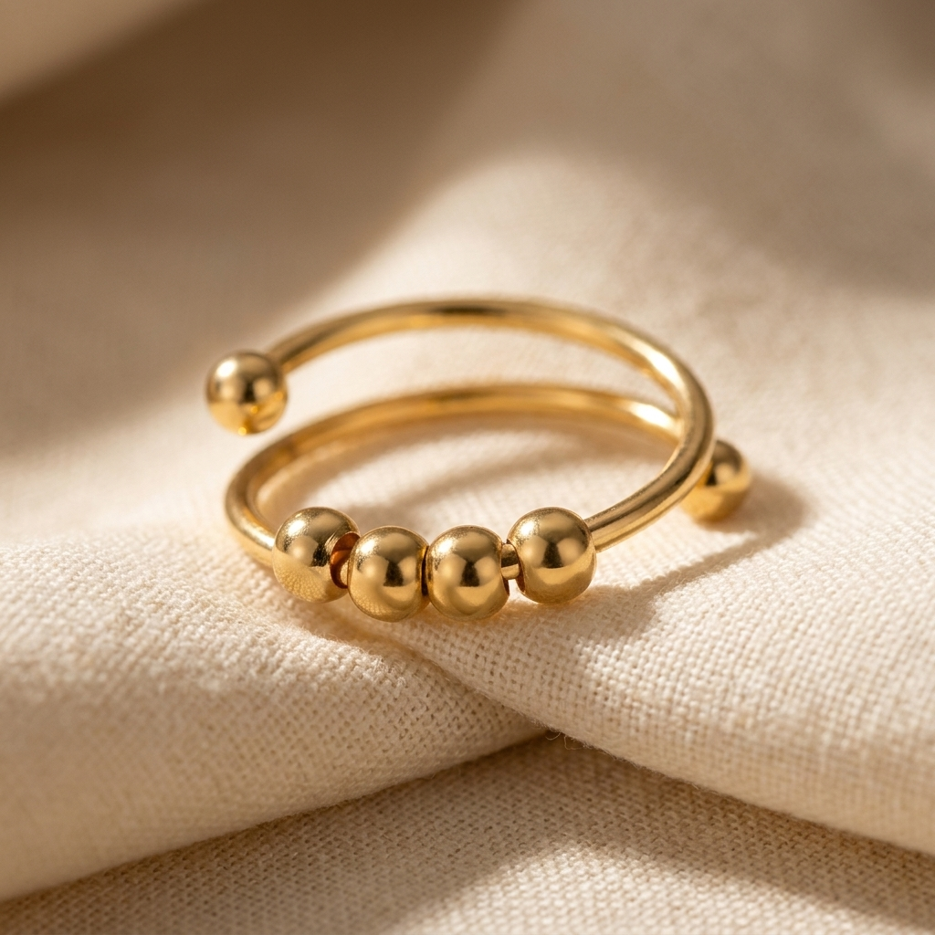 Anillo Doble Perla Dorada