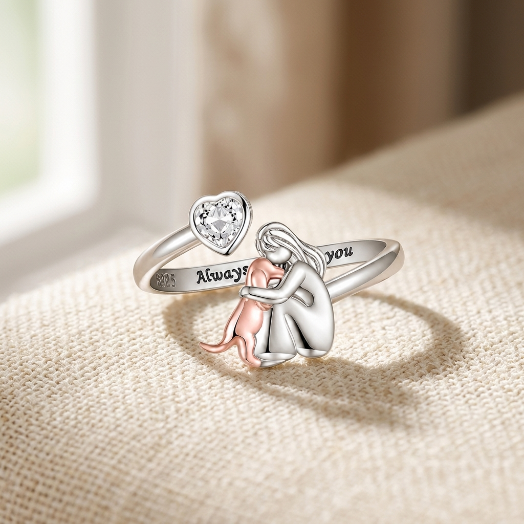 Anillo Grabado Mujer y Perro