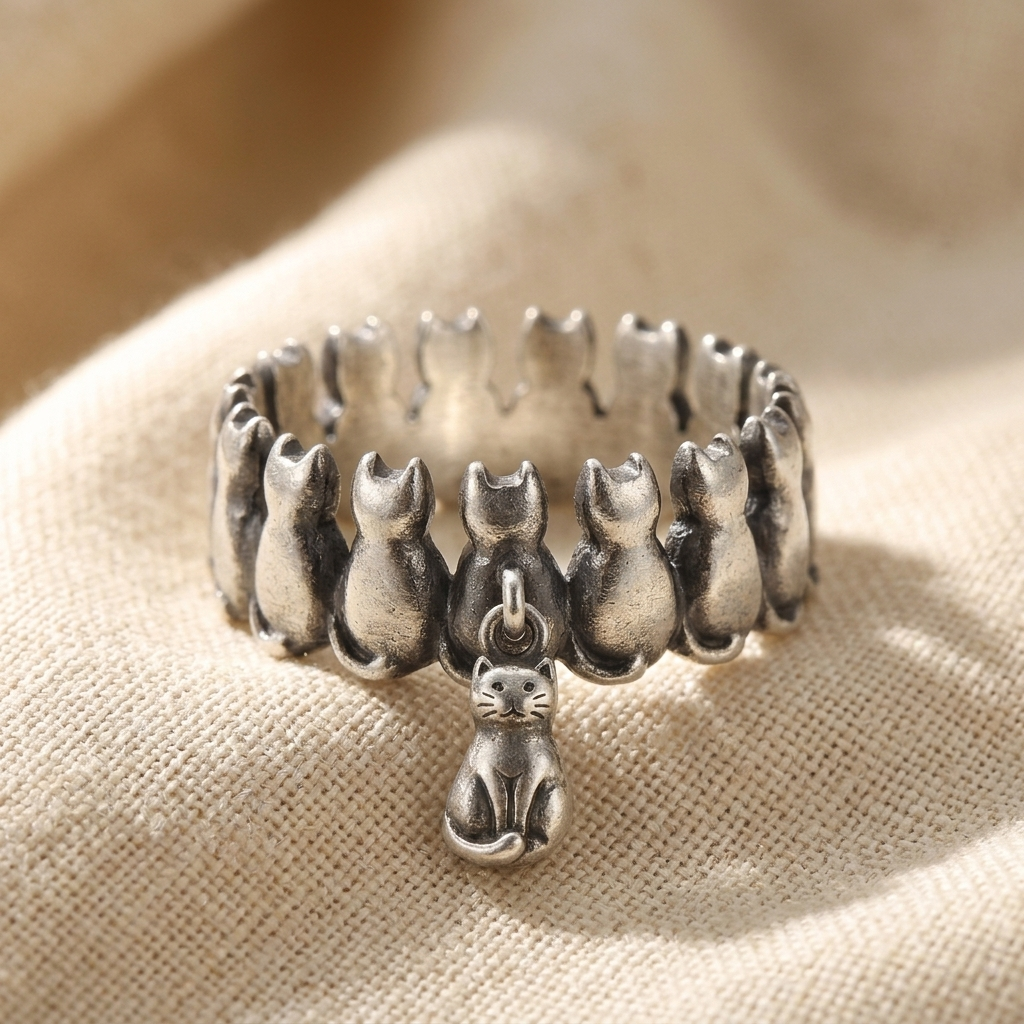 Anillo Gato Colgante Vintage