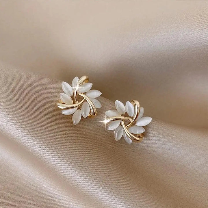 Pendientes Hoja de Oro Ópalo Blanco