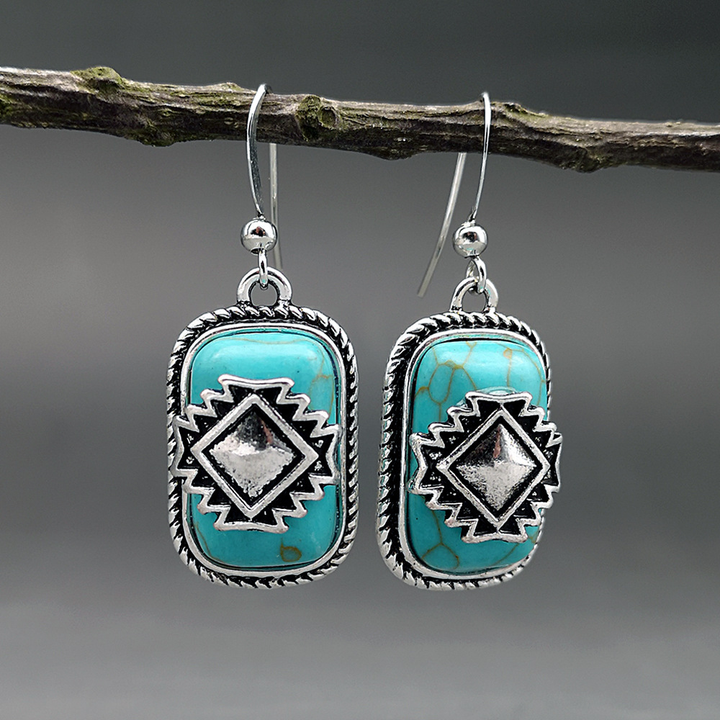Pendientes Rectangulares Turquesa Étnicos