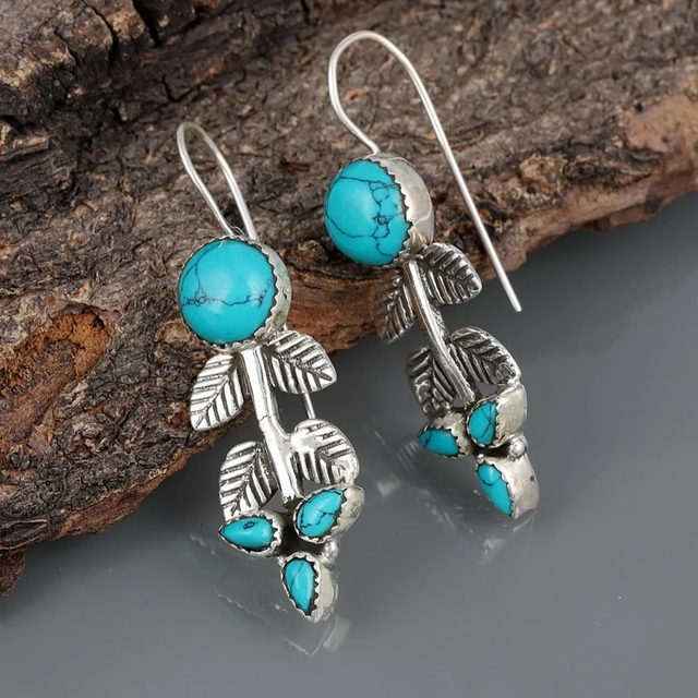 Pendientes Hojas Turquesa Plateados