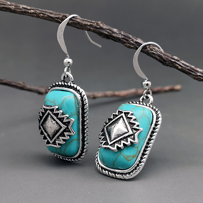 Pendientes Rectangulares Turquesa Étnicos