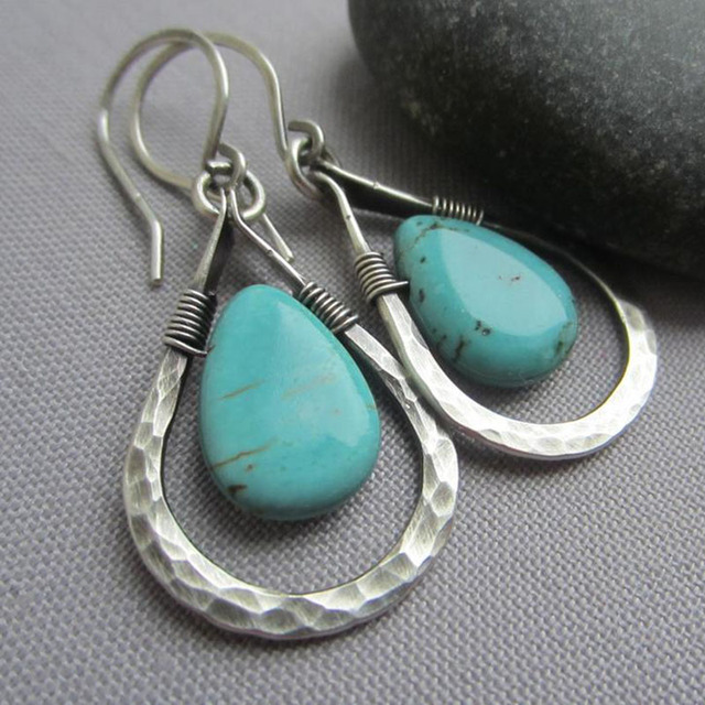 Pendientes Gota Turquesa Plateados
