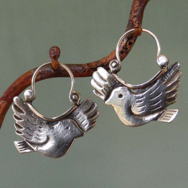 Pendientes Vintage Pájaro Plateados