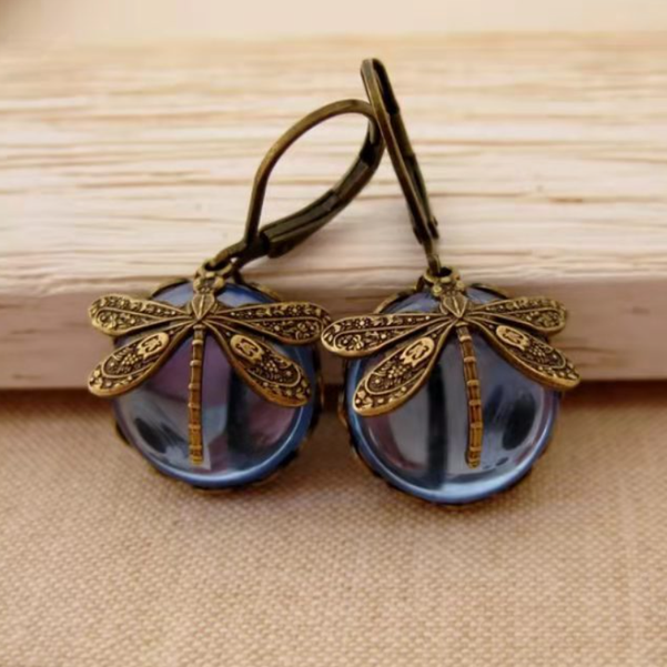 Pendientes Vintage con Libélula y Cristal