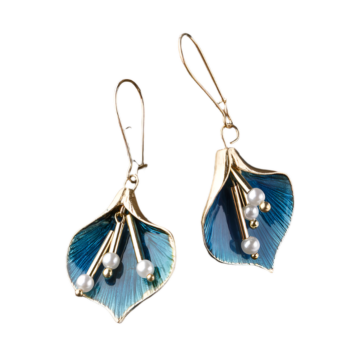 Pendientes de Loto Azul Plata Vintage