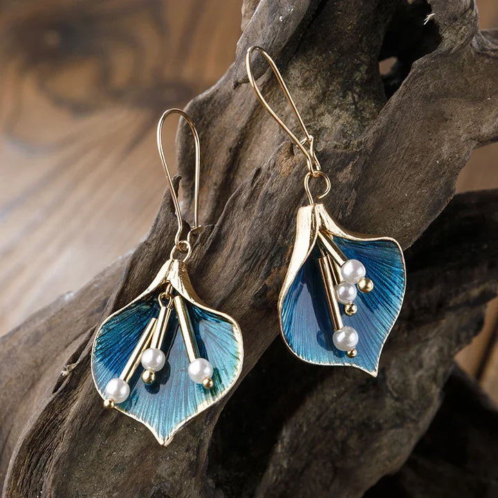 Pendientes de Loto Azul Plata Vintage