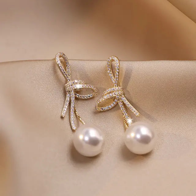 Pendientes Lazo y Perlas