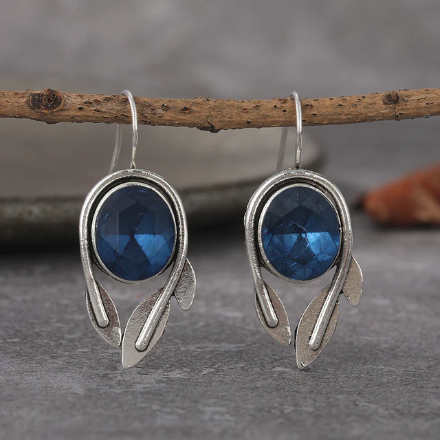 Pendientes Vintage con Cristal Azul