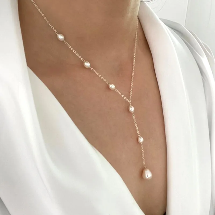 Collar Lariat con Perlas Cascading