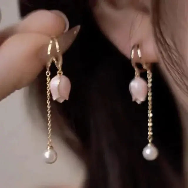 Pendientes Tulipán Rosa y Perla