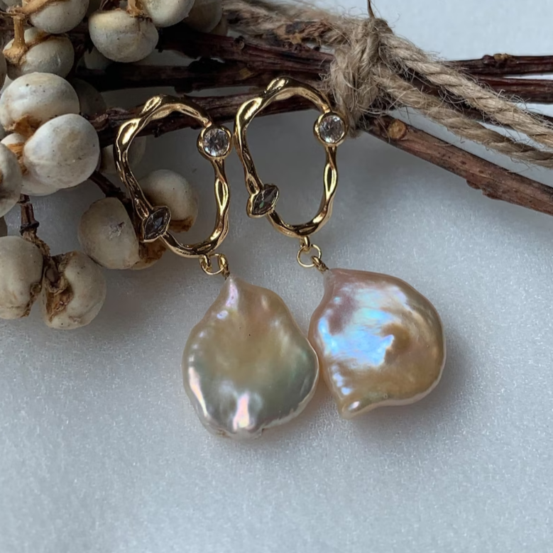 Pendientes Vintage con Perla de Oro