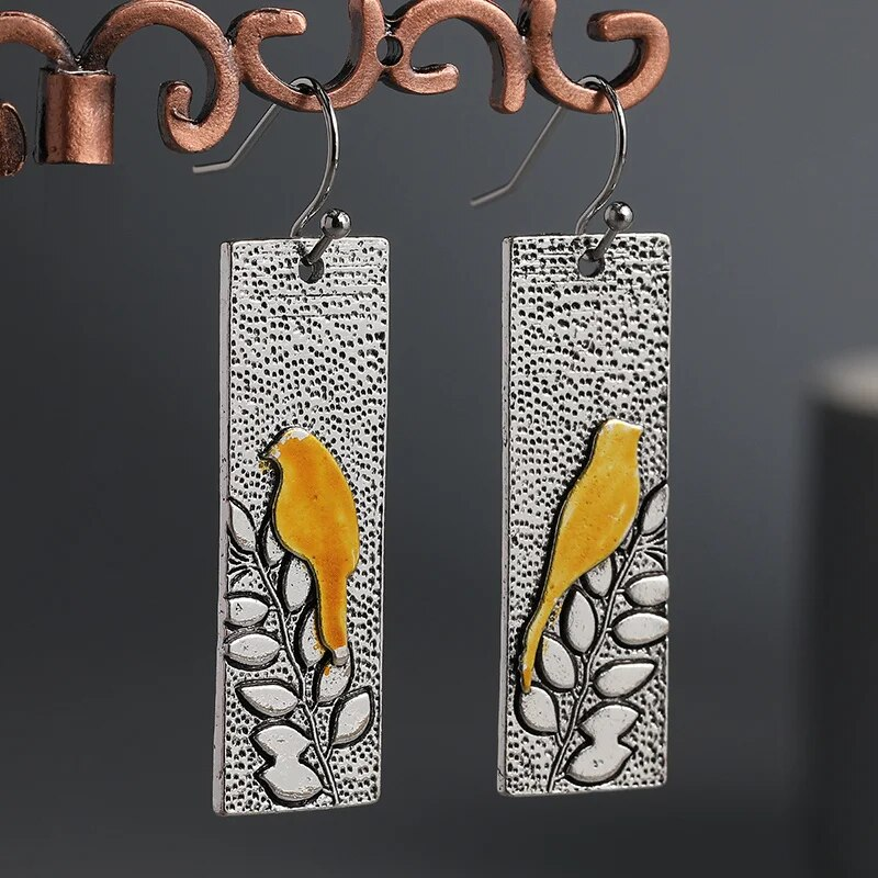 Pendientes Vintage con Pájaro Amarillos