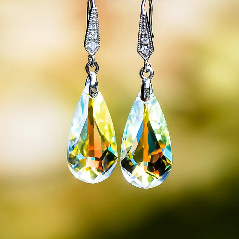 Pendientes Vintage Colgantes con Cristal Colorido