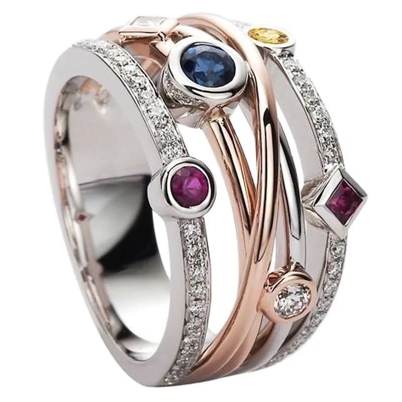 Anillo Vintage Calado con Circonita Colorido