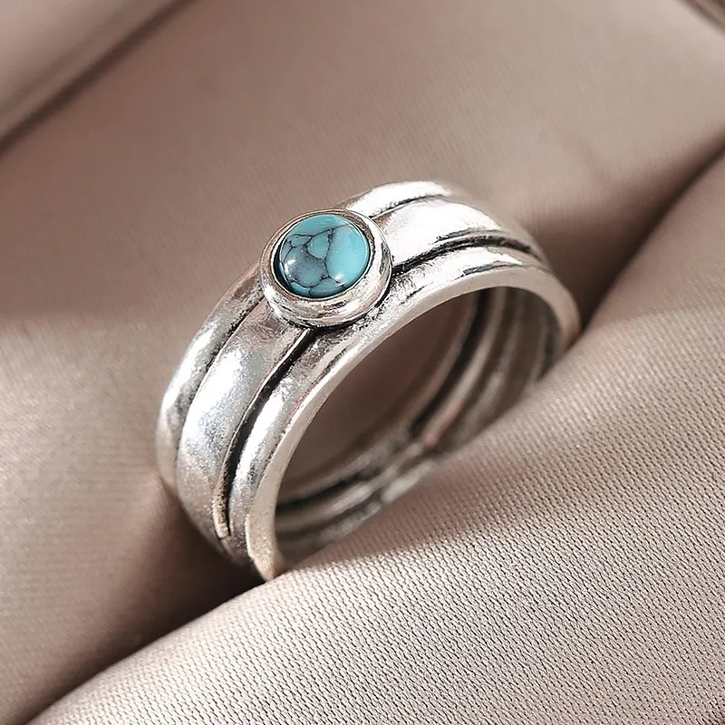 Anillo Bandas Apiladas Turquesa