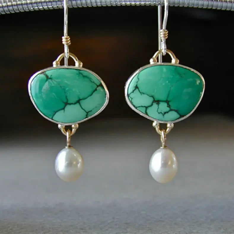 Pendientes Turquesa y Perla Vintage
