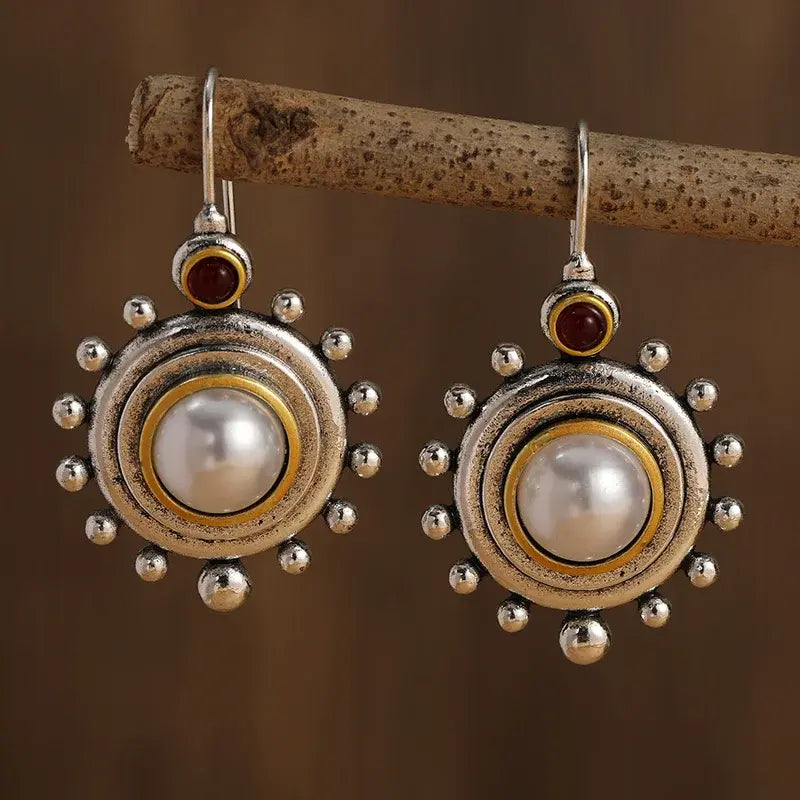Pendientes Perla Incrustada Bicolor