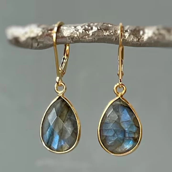 Pendientes Vintage Oro y Cristal Azul