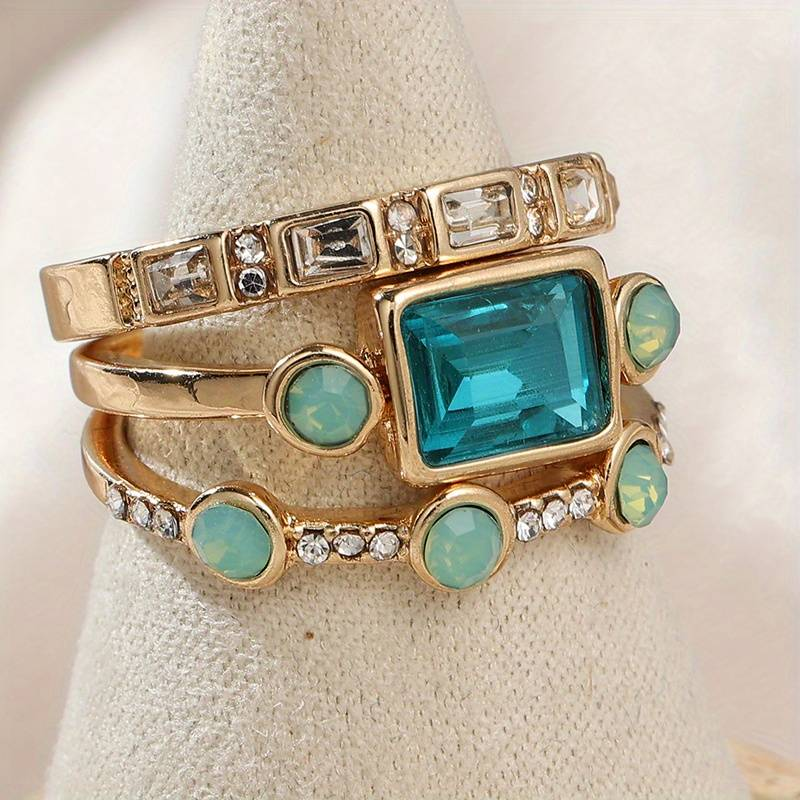 Anillo Cristal Azul Vintage Plateado
