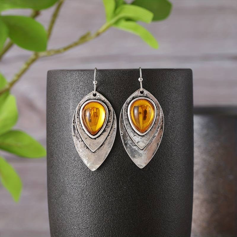 Pendientes Vintage con Cristal Naranja Plateados