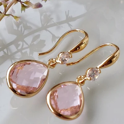 Pendientes Vintage Gota Cristal Rosa