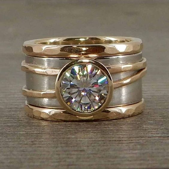 Anillo Cristal Incrustado Plata y Oro