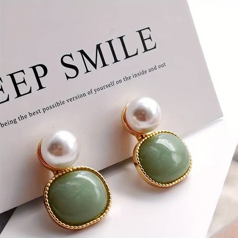 Pendientes Vintage Incrustados con Piedra Verde