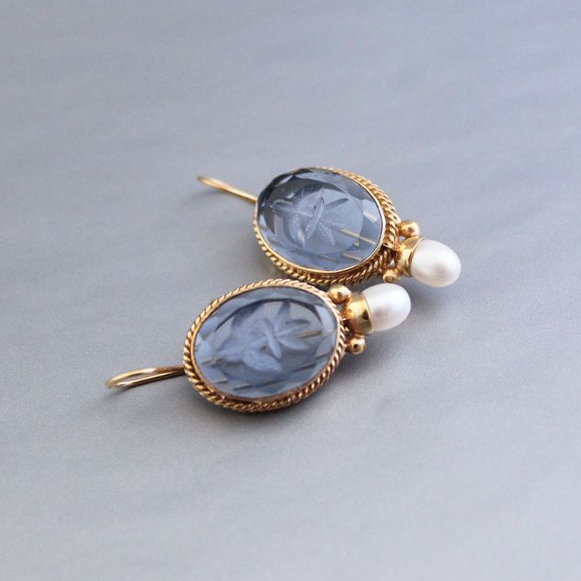 Pendientes Vintage con Cristal Azul