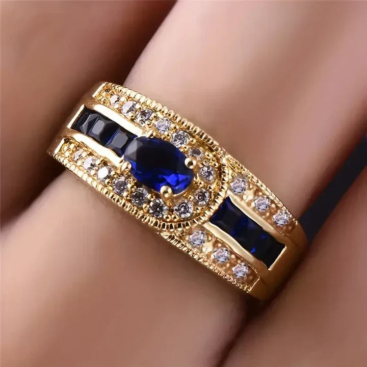Anillo Azul de Oro Brillante Vintage