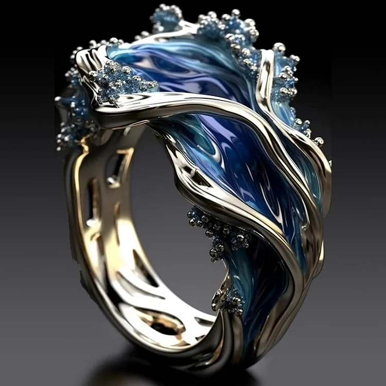 Anillo Vintage Ondulado Océano de Oro