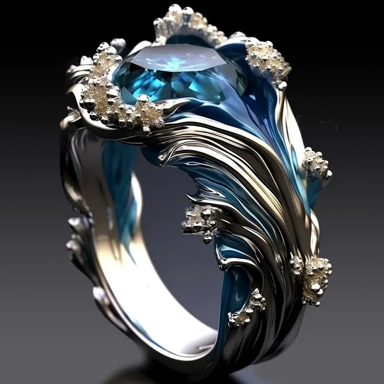 Anillo Vintage de Cristal y Olas