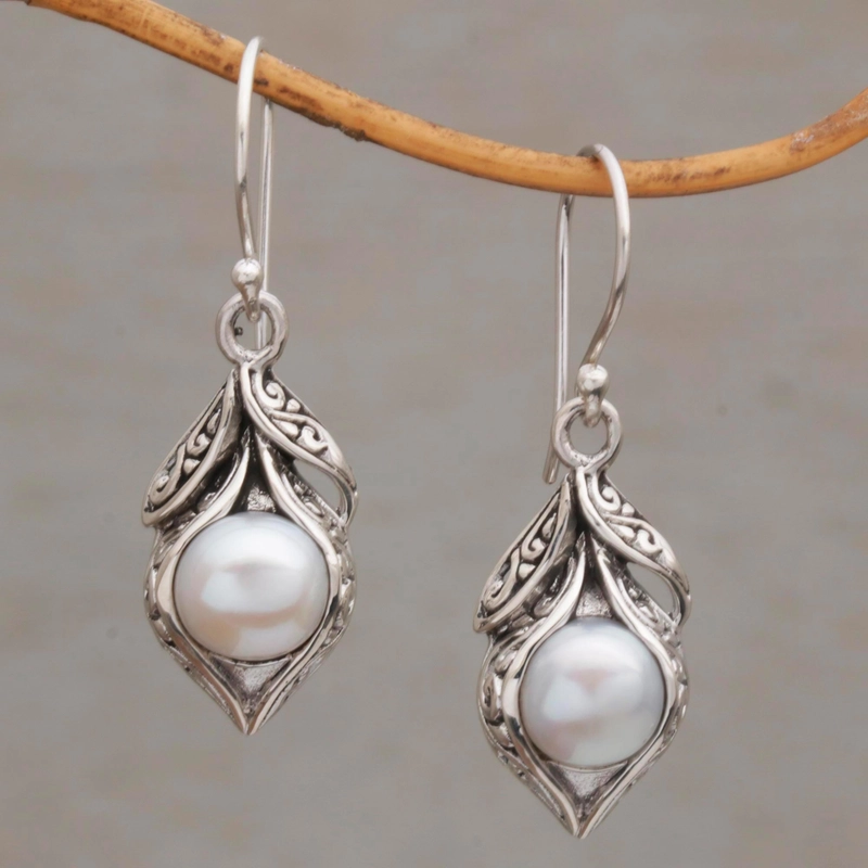 Pendientes Vintage Colgantes con Perla Plateados