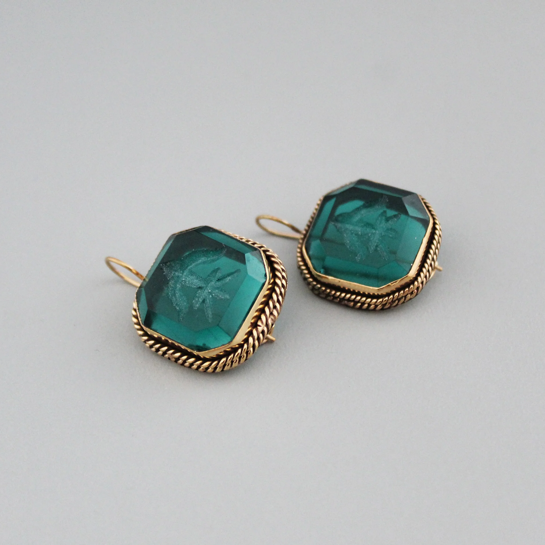 Pendientes Vintage con Cristal Verde