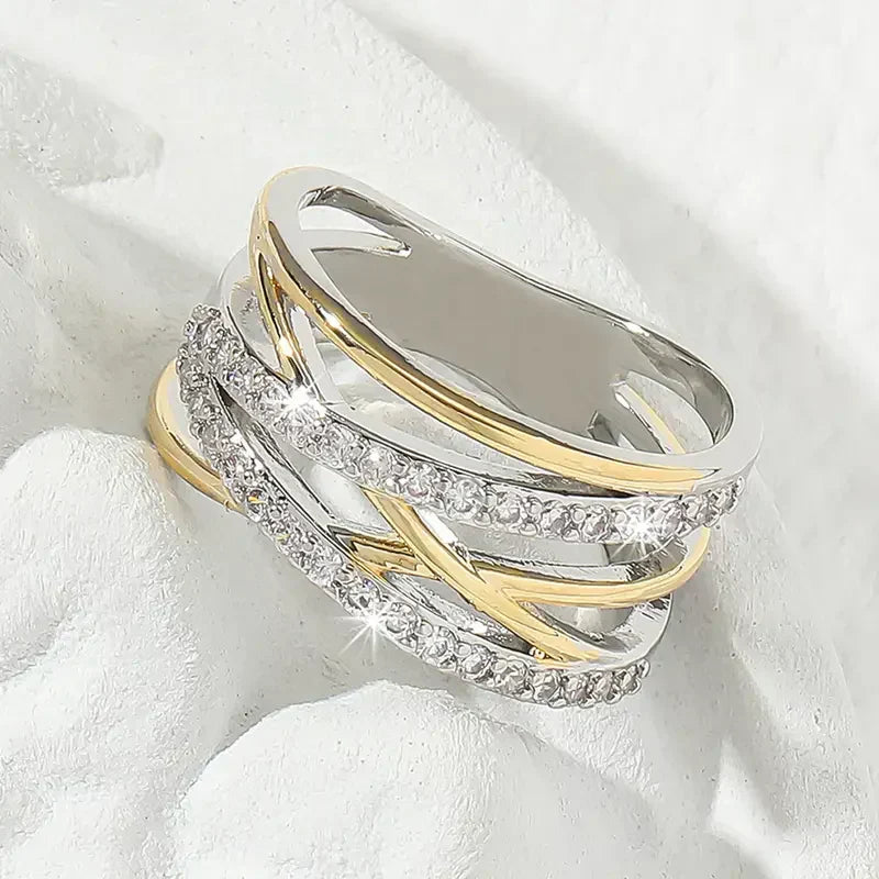 Anillo Resplandor Bicolor con Circonitas