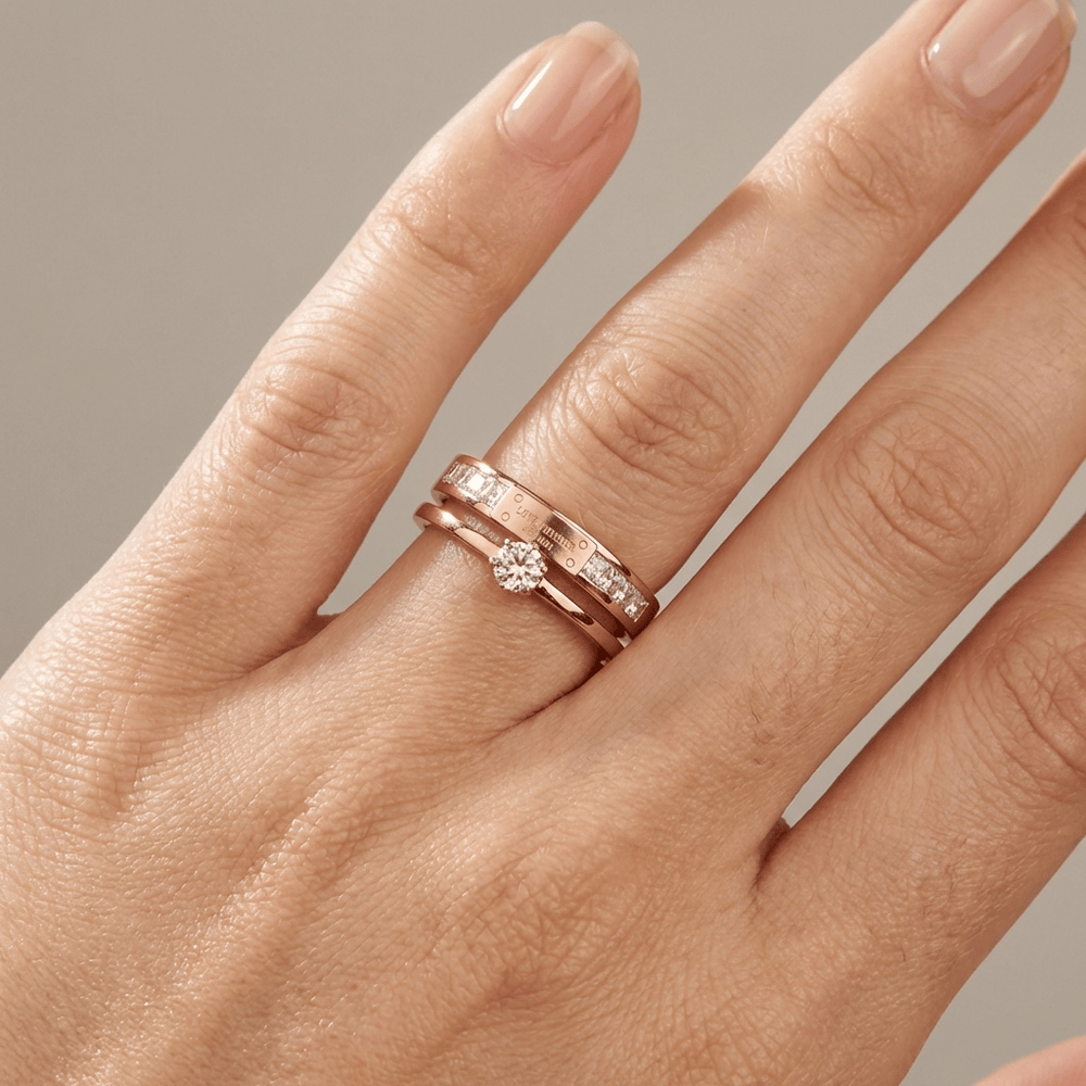 Anillo Doble con Amor de Oro Rosa