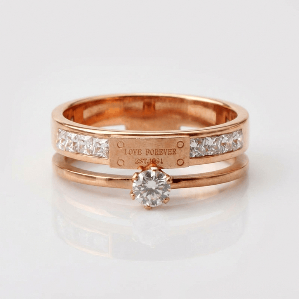 Anillo Doble con Amor de Oro Rosa