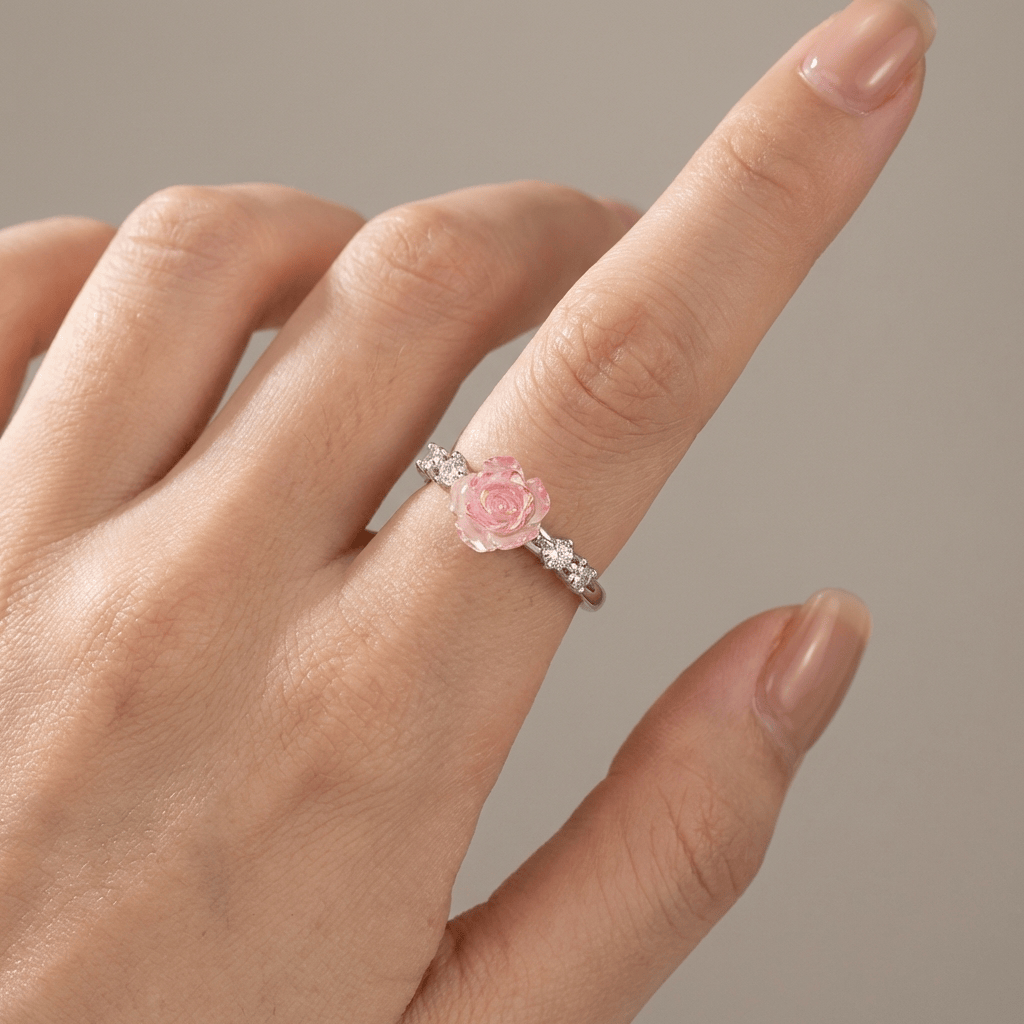 Anillo Ajustable con Cristal Rosa Plateado