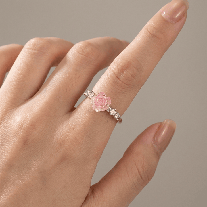 Anillo Ajustable con Cristal Rosa Plateado
