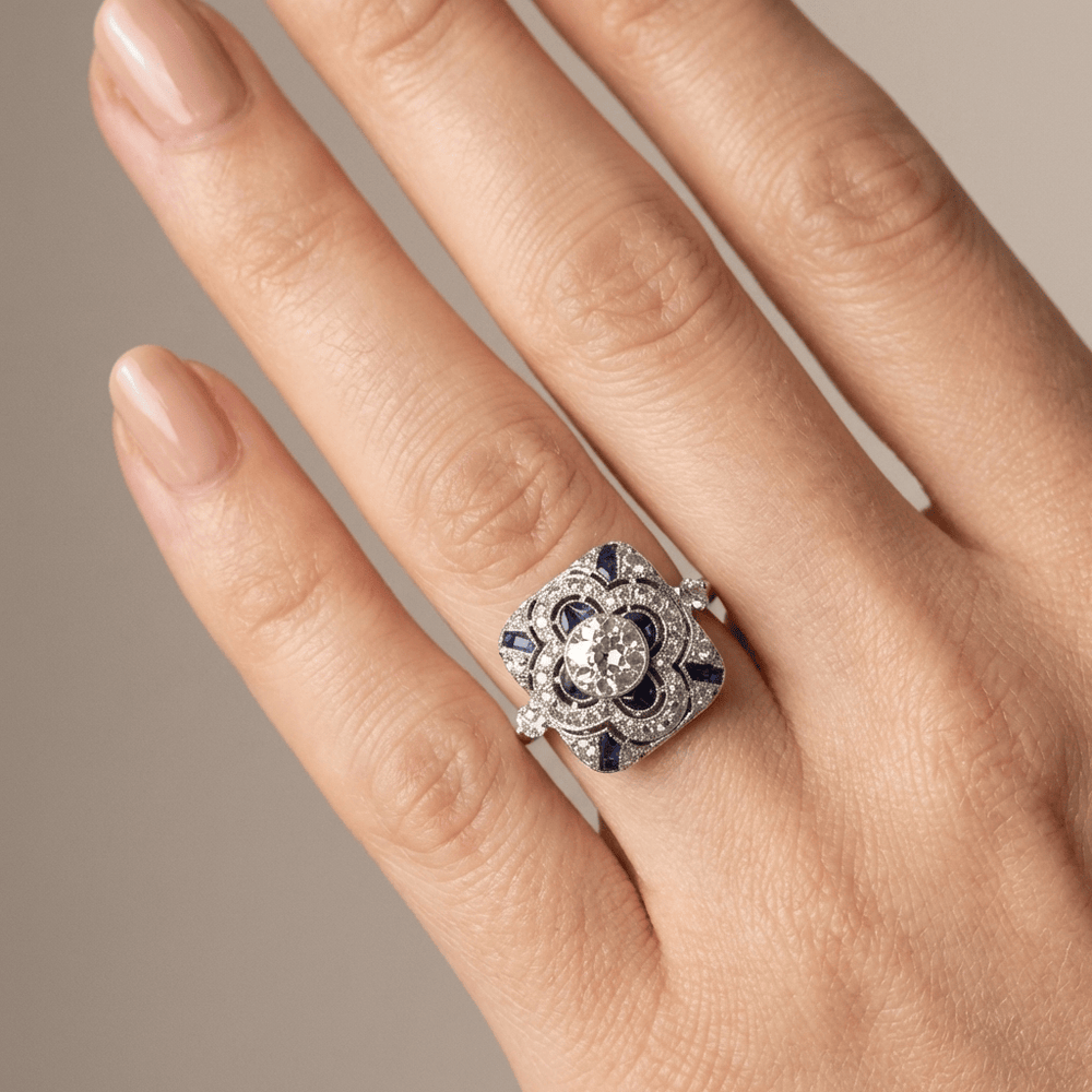 Anillo Plateado Azul Vintage