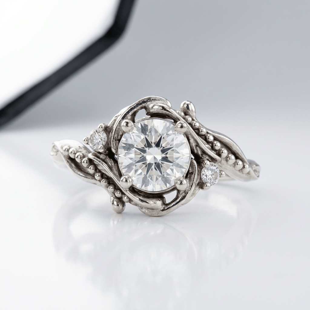 Anillo Ornamentado con Cristal Plateado