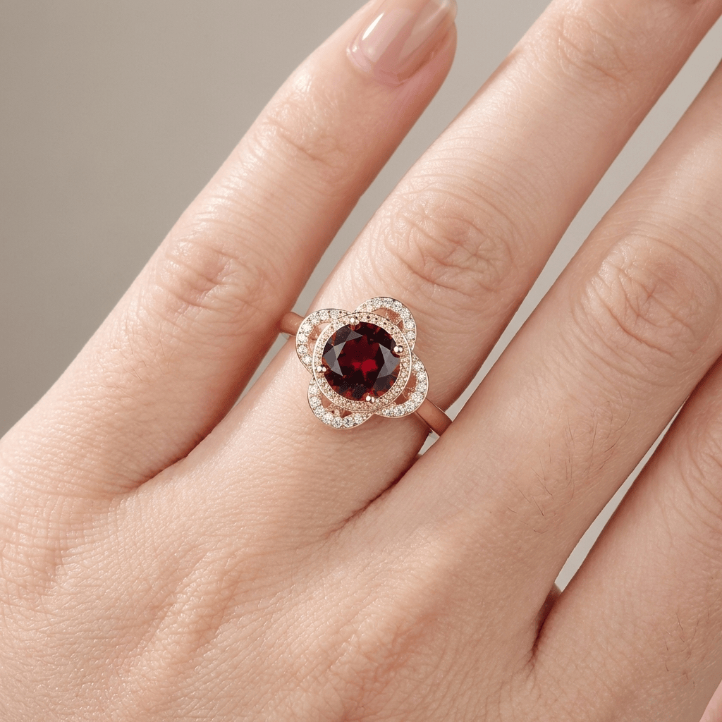 Anillo Halo con Rubí de Oro