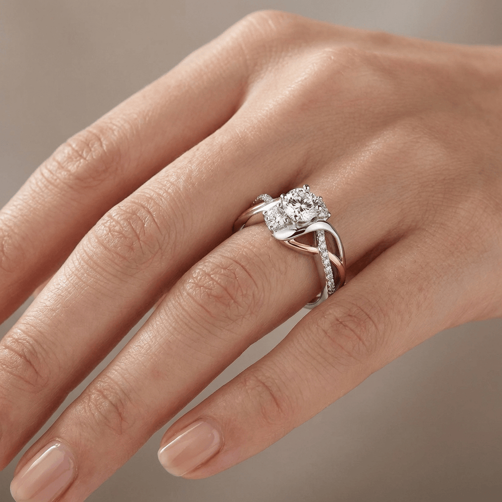 Anillo Trenzado con Cristal de Oro Rosa