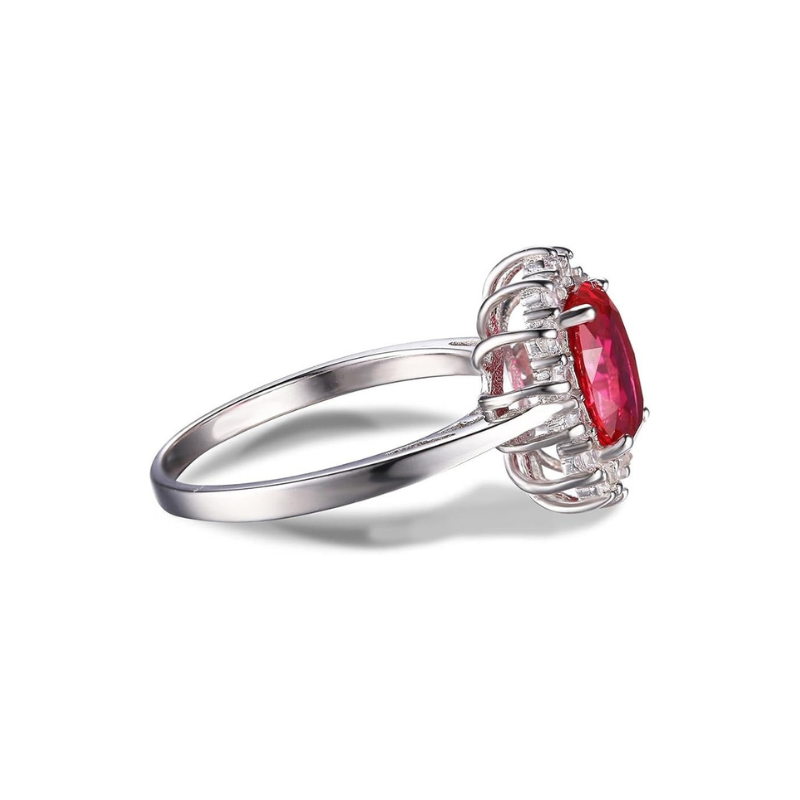 Anillo halo clásico de rubí Oro
